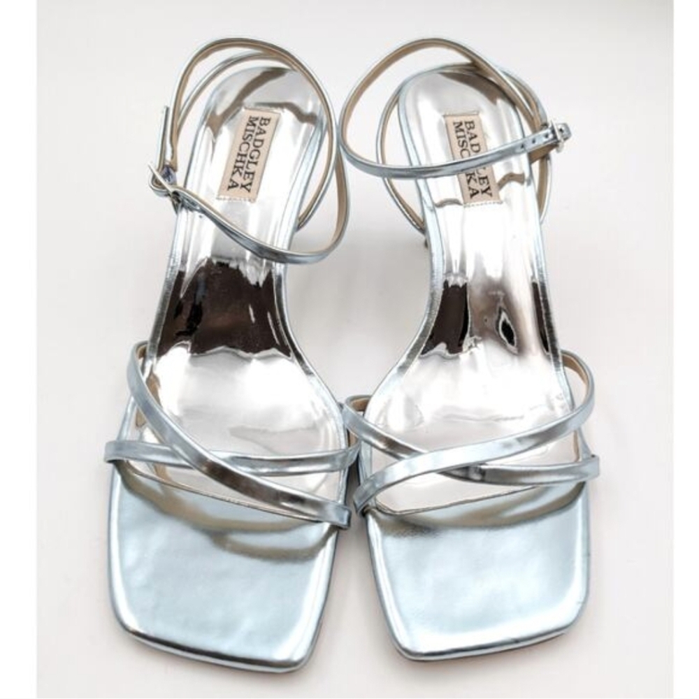 Badgley Mischka Ivette Pearl Heel Evening Sandals Women's Blue Size US7